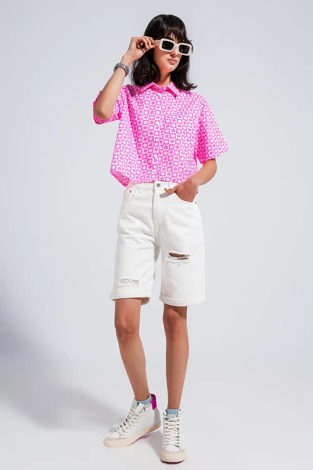 90s cropped button through pink shirt - Shirts