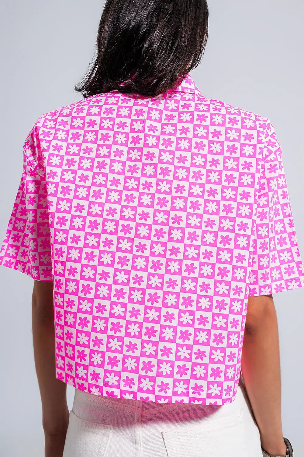 90s cropped button through pink shirt - Shirts