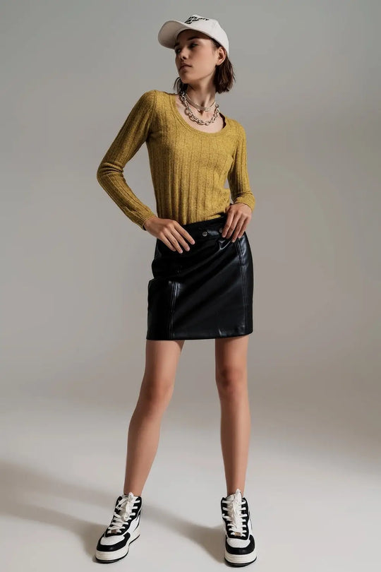 green wide neck ribbed knit sweater - Sweaters