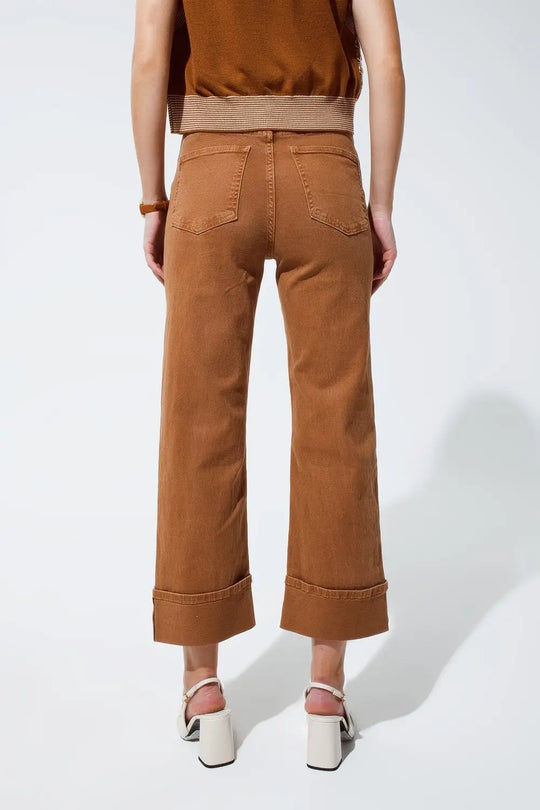 Straight leg jeans in camel with folded trouser legs - Pants Colored Jeans