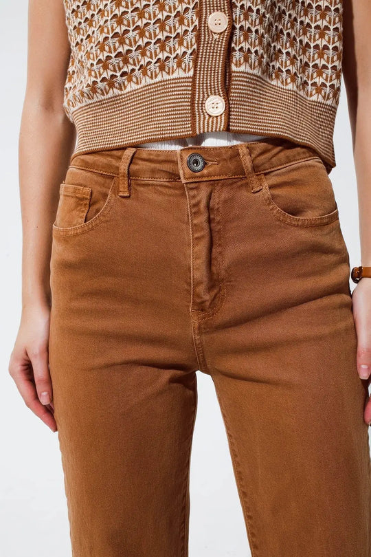 Straight leg jeans in camel with folded trouser legs - Pants Colored Jeans