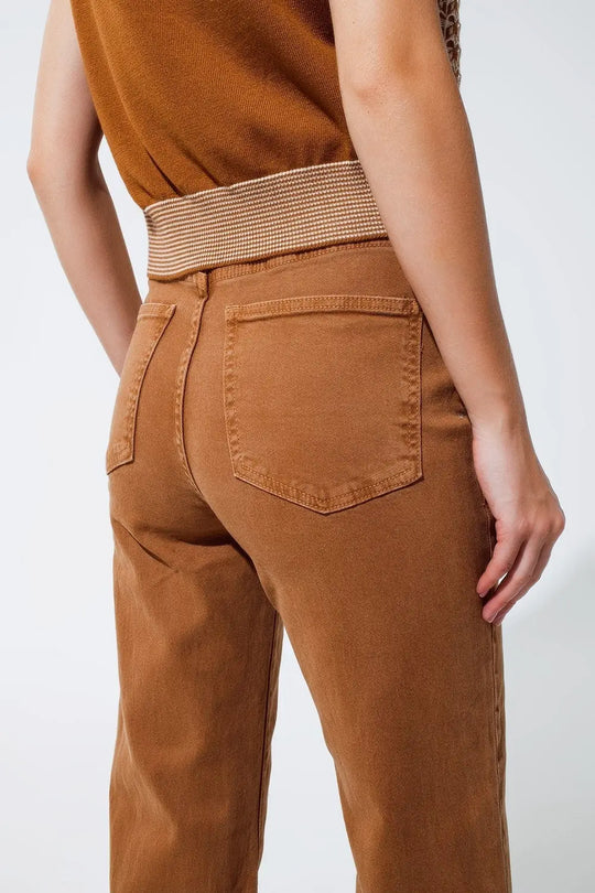 Straight leg jeans in camel with folded trouser legs - Pants Colored Jeans