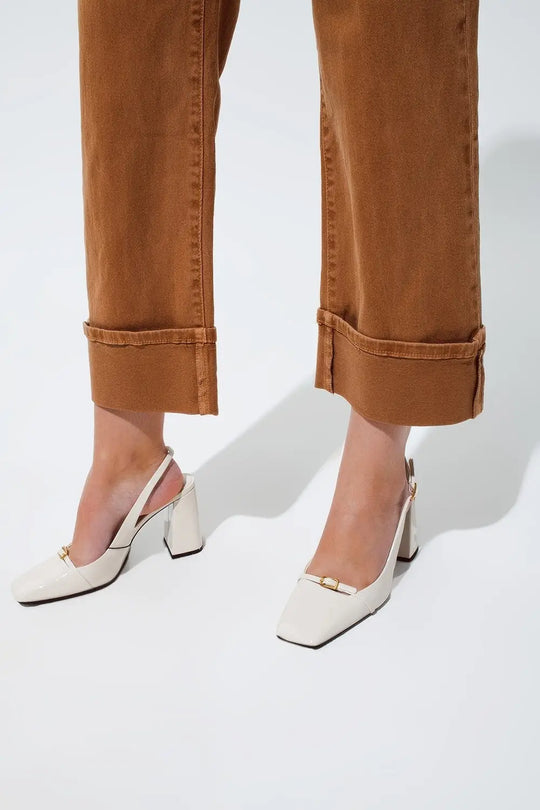 Straight leg jeans in camel with folded trouser legs - Pants Colored Jeans