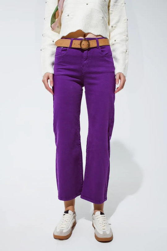 Cropped wide leg jeans in purple - Colored Jeans