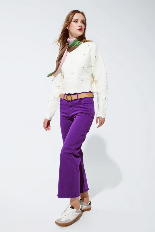 Cropped wide leg jeans in purple - Colored Jeans