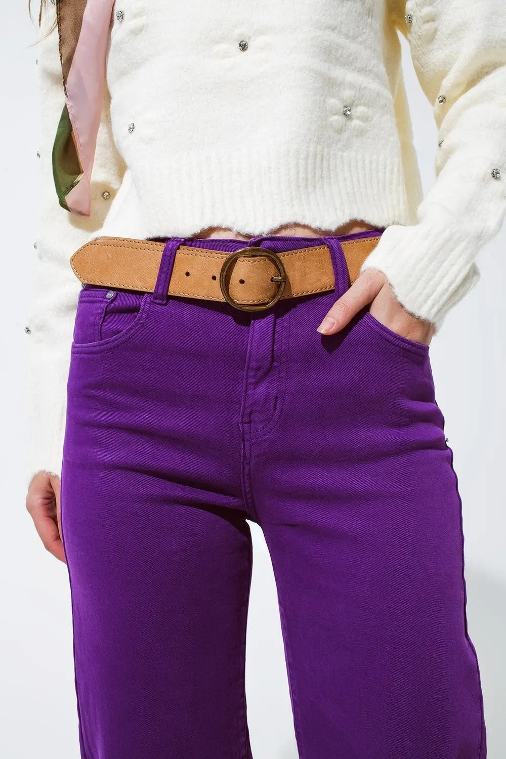 Cropped wide leg jeans in purple - Colored Jeans