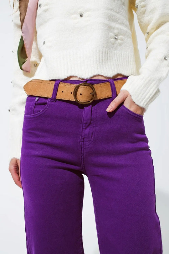 Cropped wide leg jeans in purple - Colored Jeans