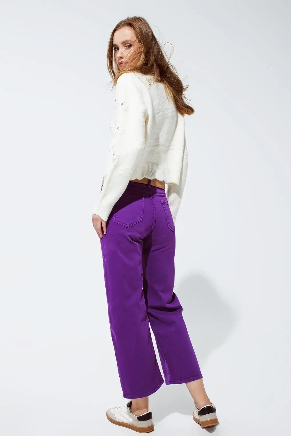 Cropped wide leg jeans in purple - Colored Jeans