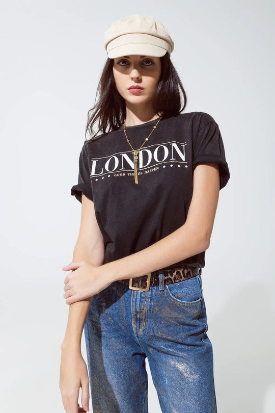 relaxed fit T-shirt in washed black with london logo - BLACK / ONE - T-Shirts