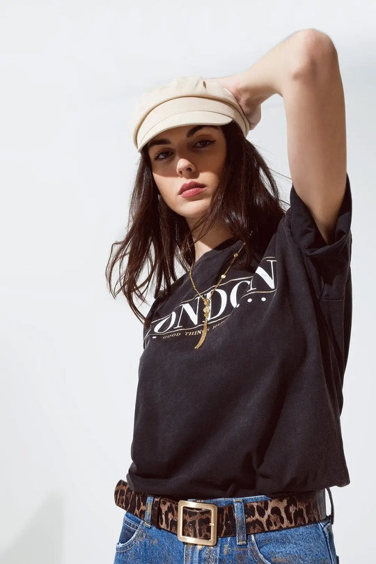 relaxed fit T-shirt in washed black with london logo - BLACK / ONE - T-Shirts