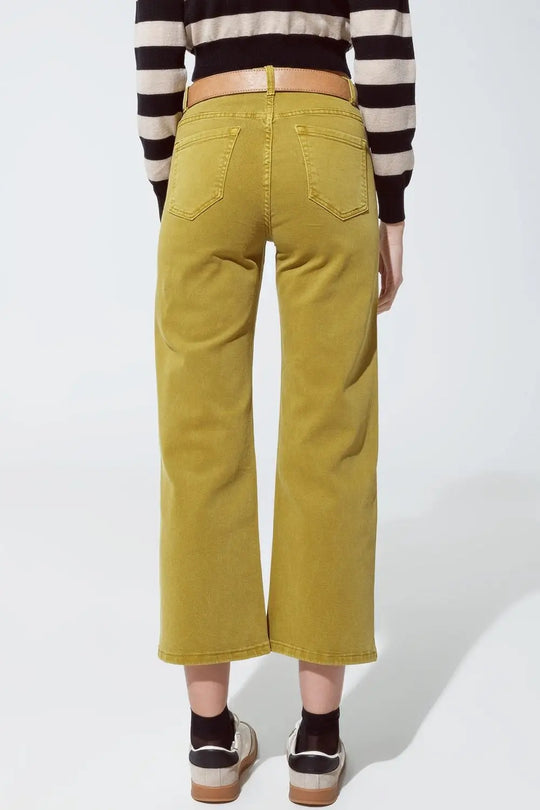 Green straight leg jeans with gold metallic glow - Colored Jeans