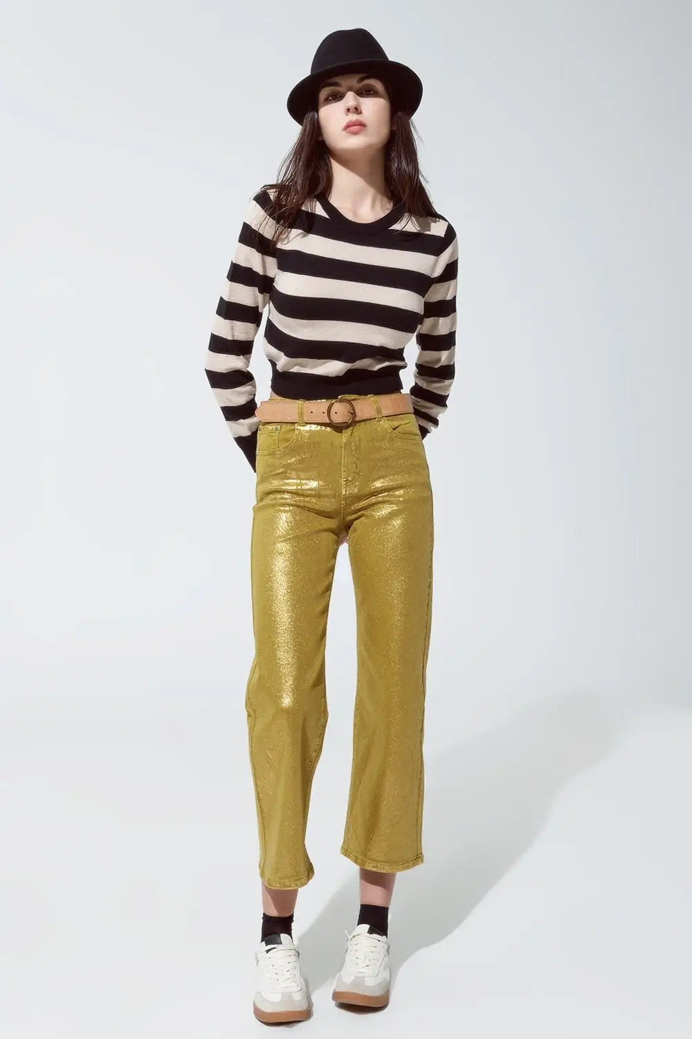 Green straight leg jeans with gold metallic glow - Colored Jeans