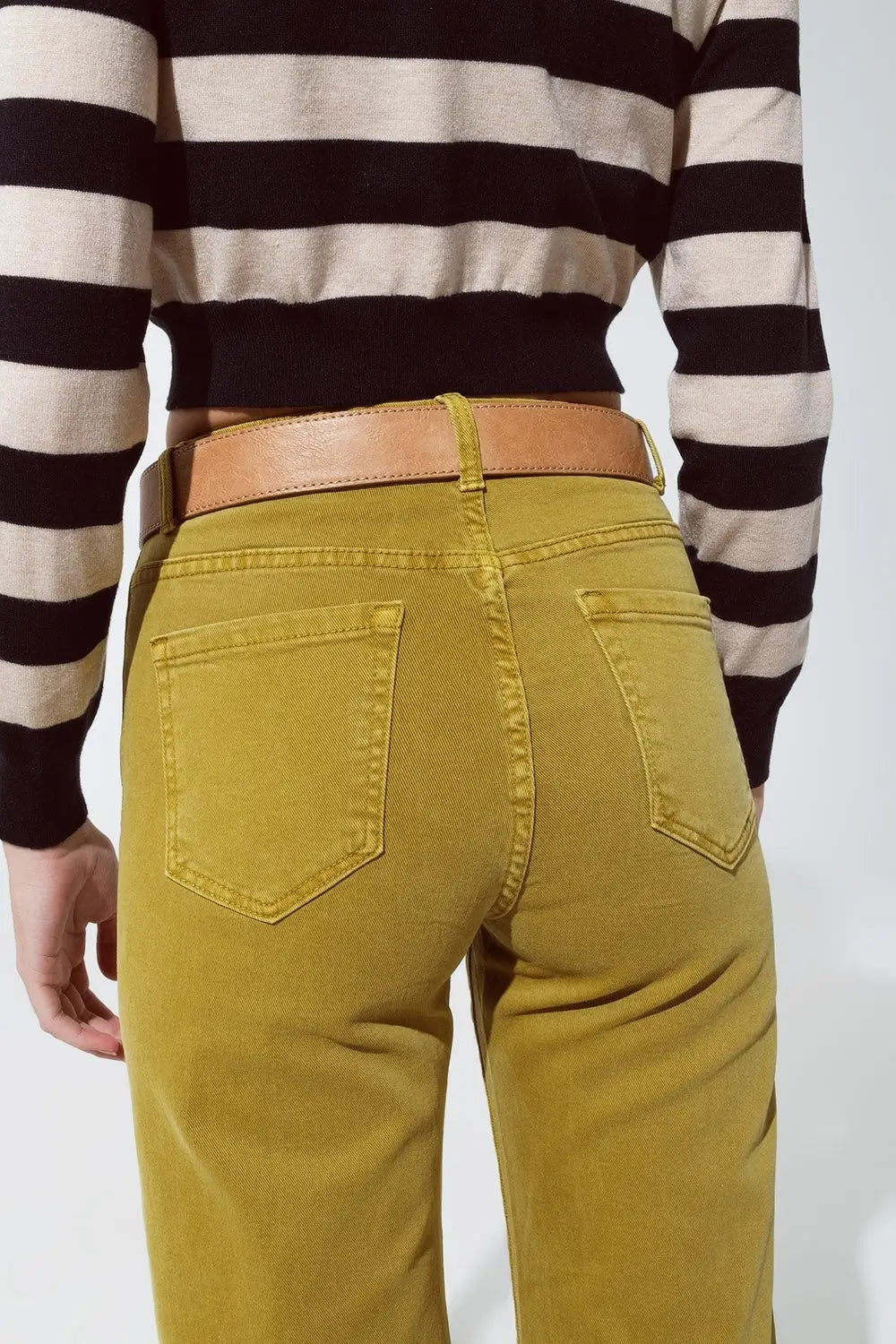 Green straight leg jeans with gold metallic glow - Colored Jeans