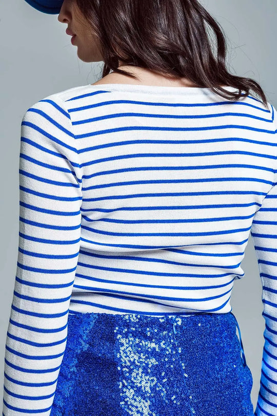 white thin sweater with blue stripes - Sweaters