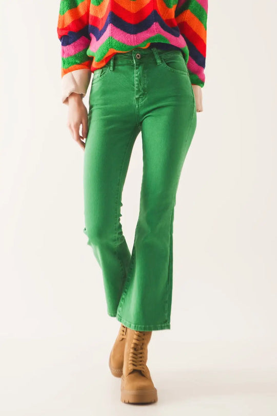High waist flare jean in green - Colored Jeans