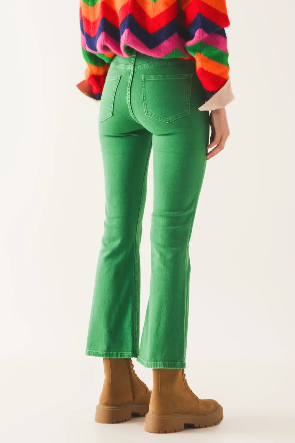 High waist flare jean in green - Colored Jeans
