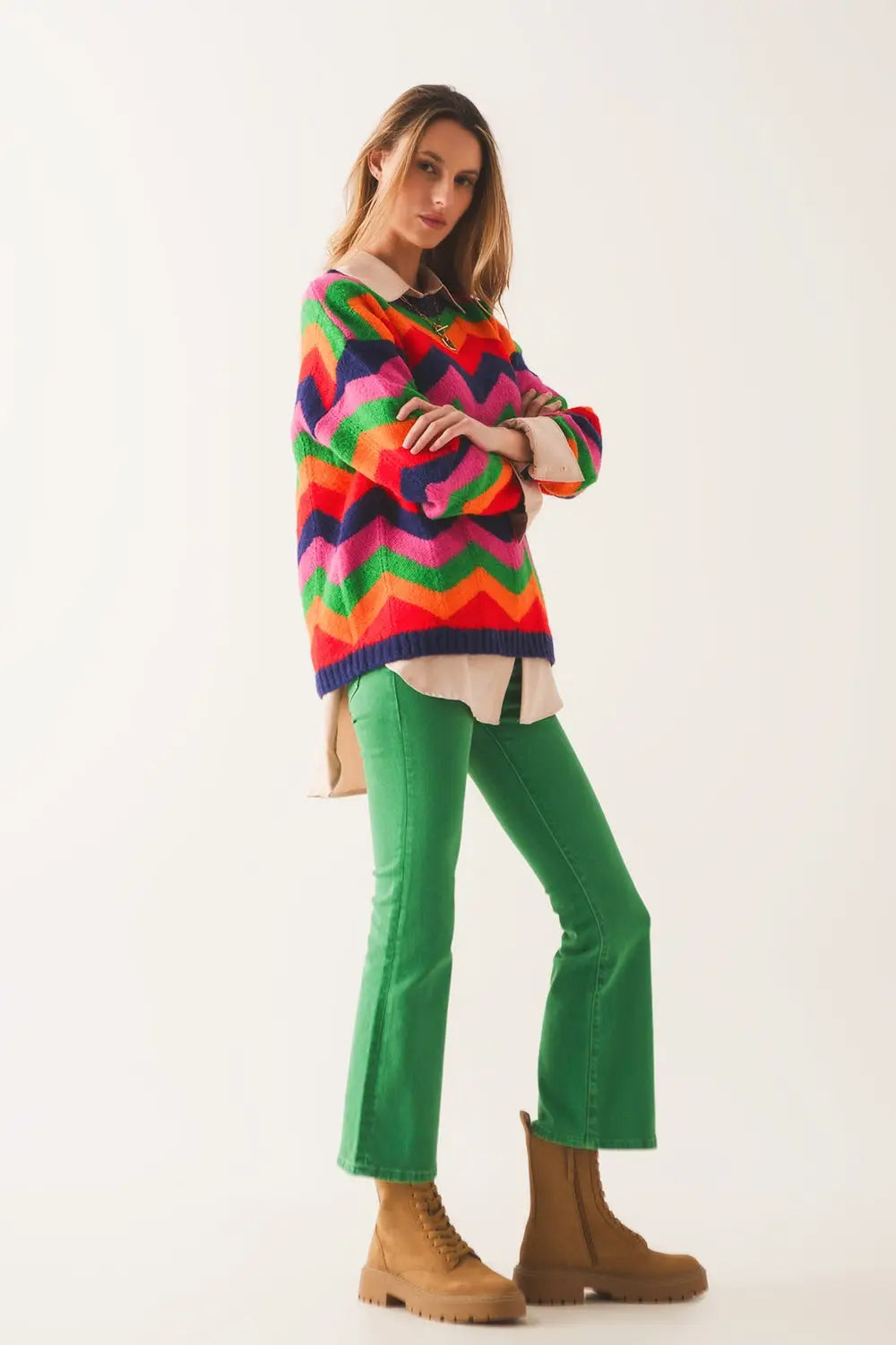High waist flare jean in green - Colored Jeans