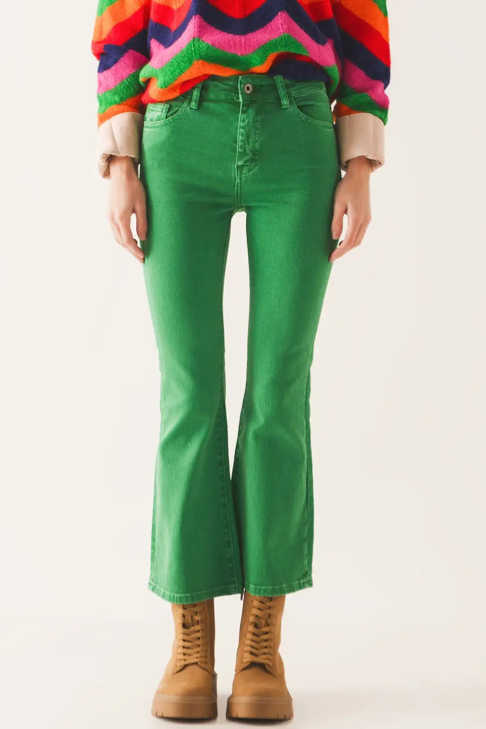 High waist flare jean in green - Colored Jeans