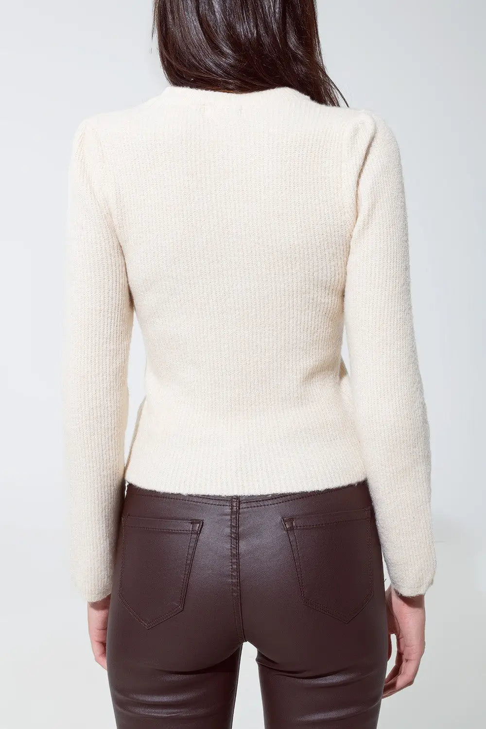 Round neck chunky ribbed jumper in cream - Sweaters