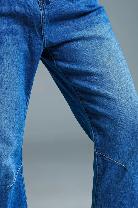 Basic Mom Fit Jeans In Mid Wash With Knee Darts