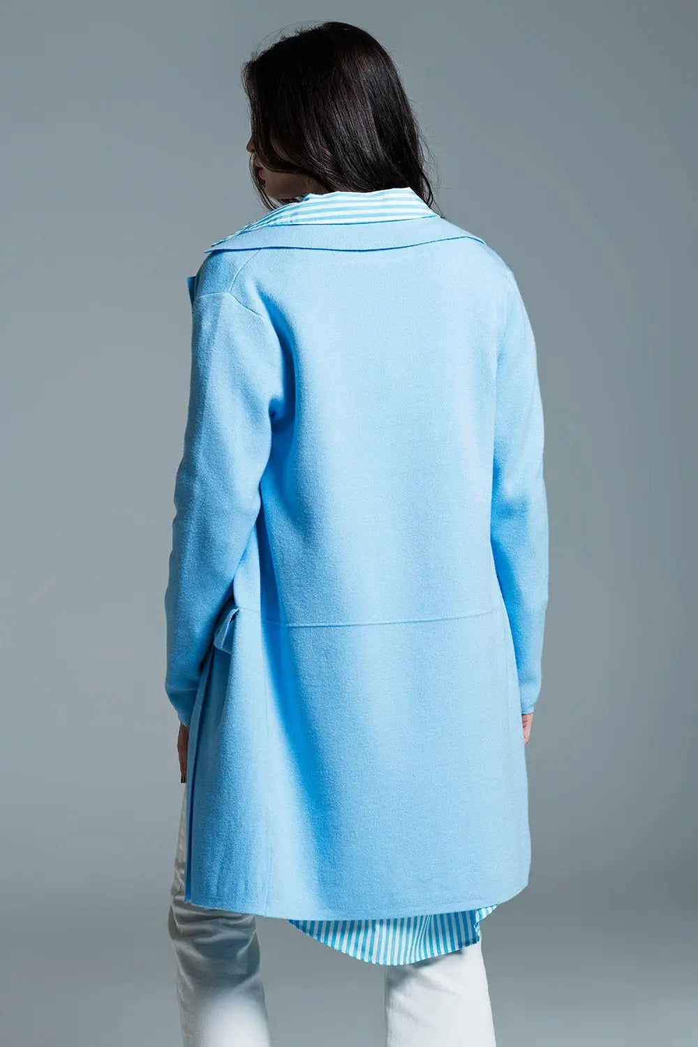 Oversized collar maxi cardigan in baby blue - BLUE / ONE - Cardigans