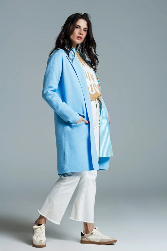 Oversized collar maxi cardigan in baby blue - BLUE / ONE - Cardigans