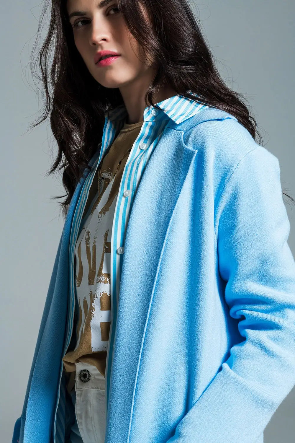Oversized collar maxi cardigan in baby blue - BLUE / ONE - Cardigans