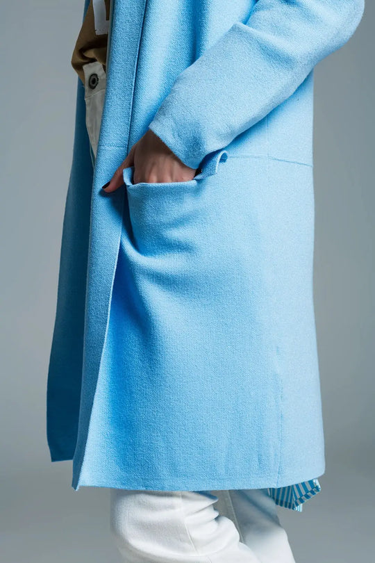 Oversized collar maxi cardigan in baby blue - BLUE / ONE - Cardigans