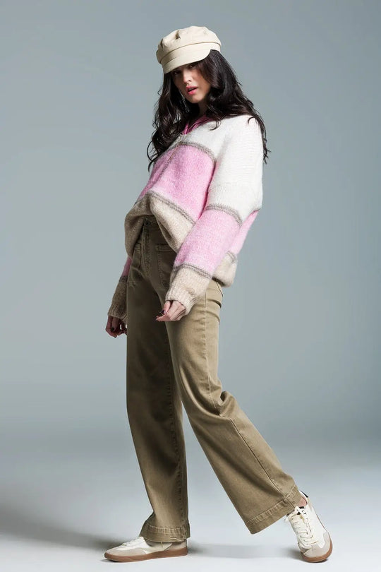 high waisted front pockets flare jeans in kakhi - Colored Jeans