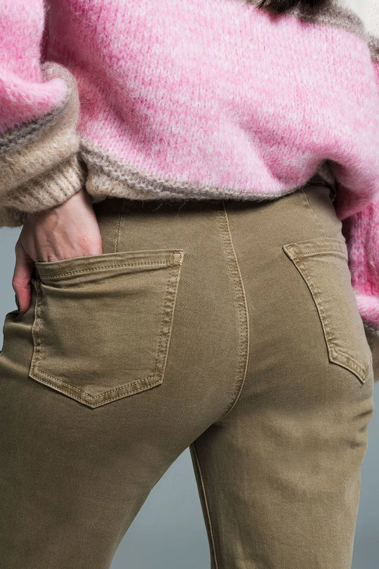 high waisted front pockets flare jeans in kakhi - Colored Jeans