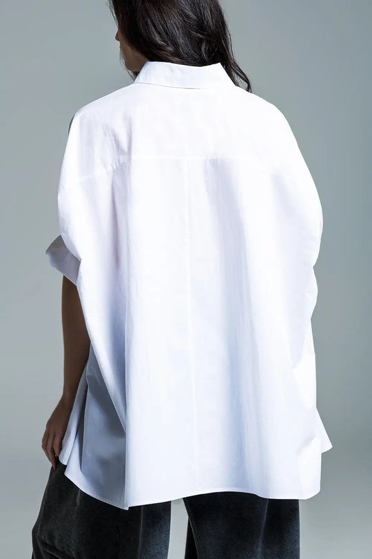 White oversized blouse with short sleeves - Shirts