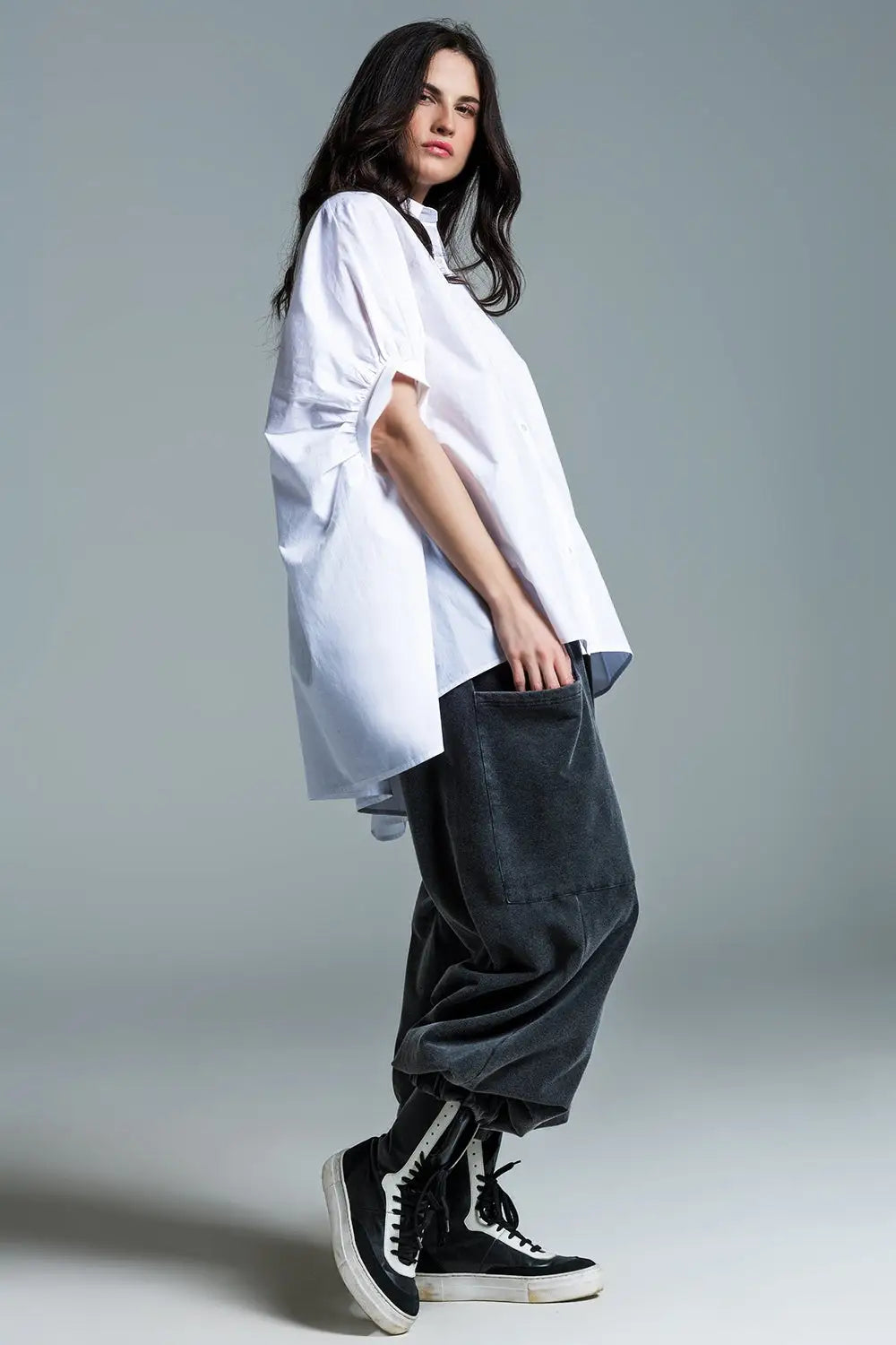 White oversized blouse with short sleeves - Shirts