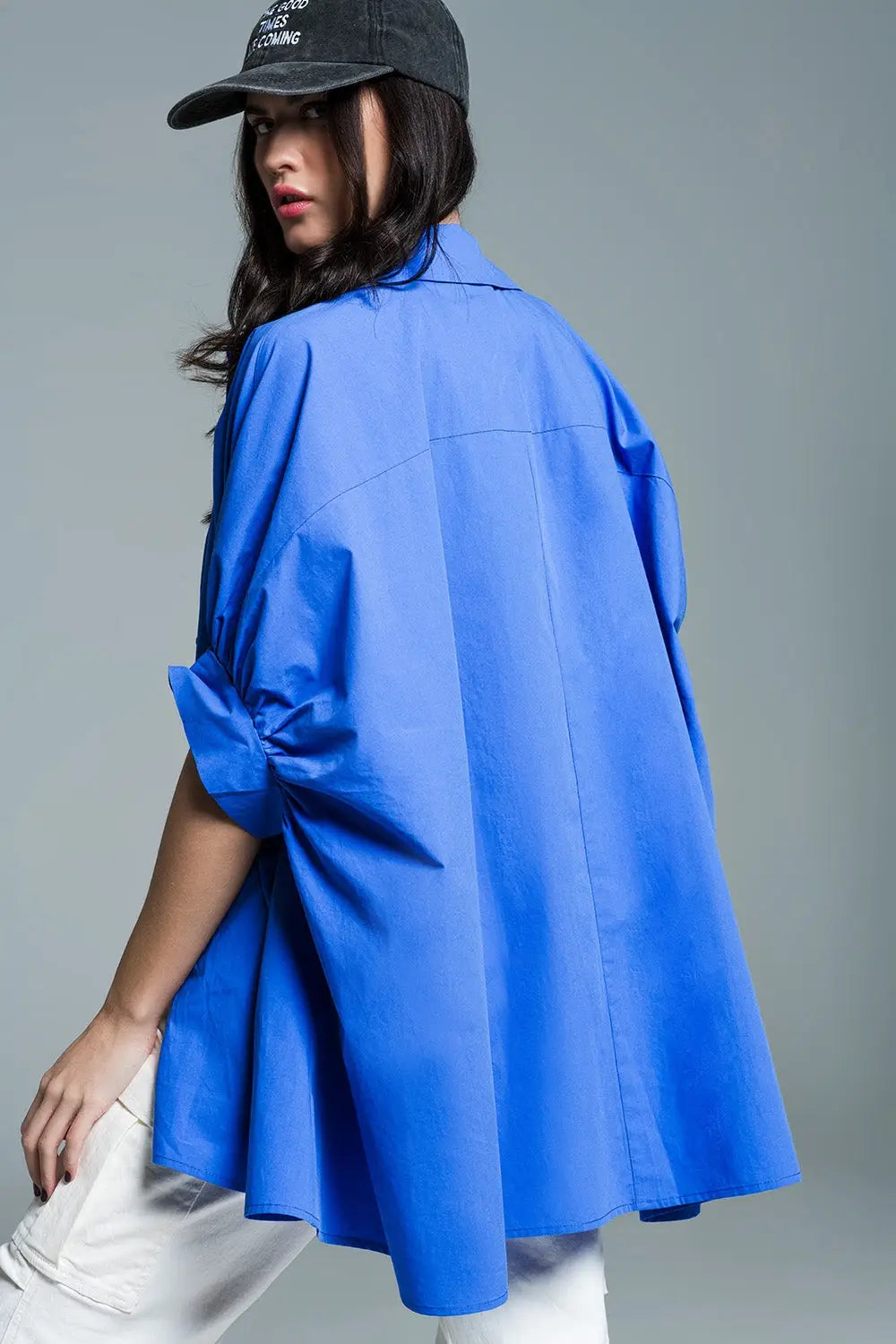 Blue oversized blouse with short sleeves - Shirts
