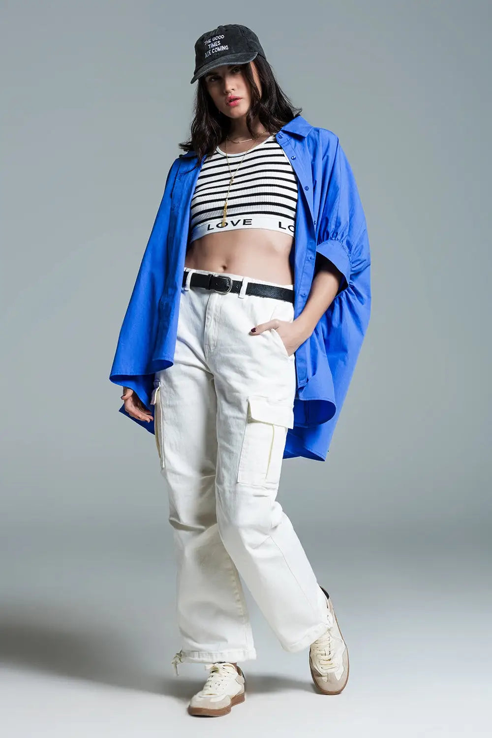 Blue oversized blouse with short sleeves - Shirts