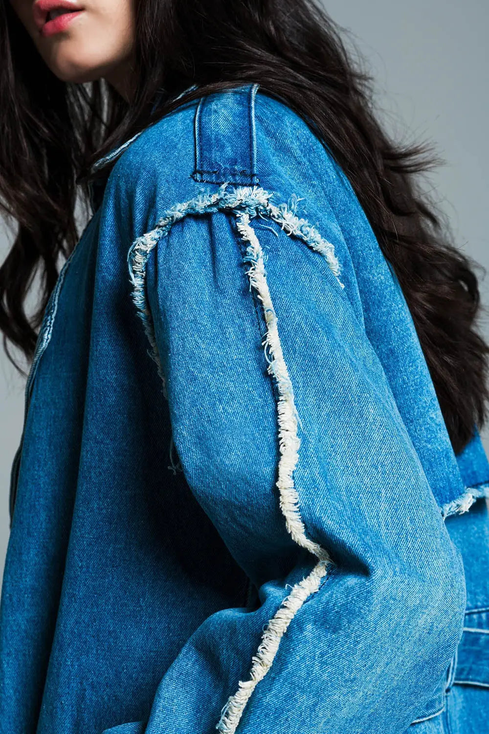 Demin trench coat with belt and raw edges in mid wash - Jackets