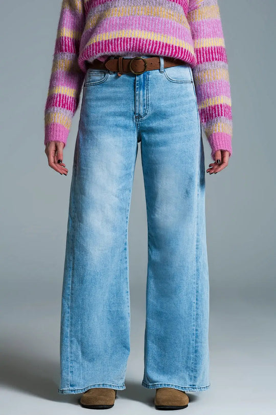 Mom Style Wide Leg Light Wash Jeans