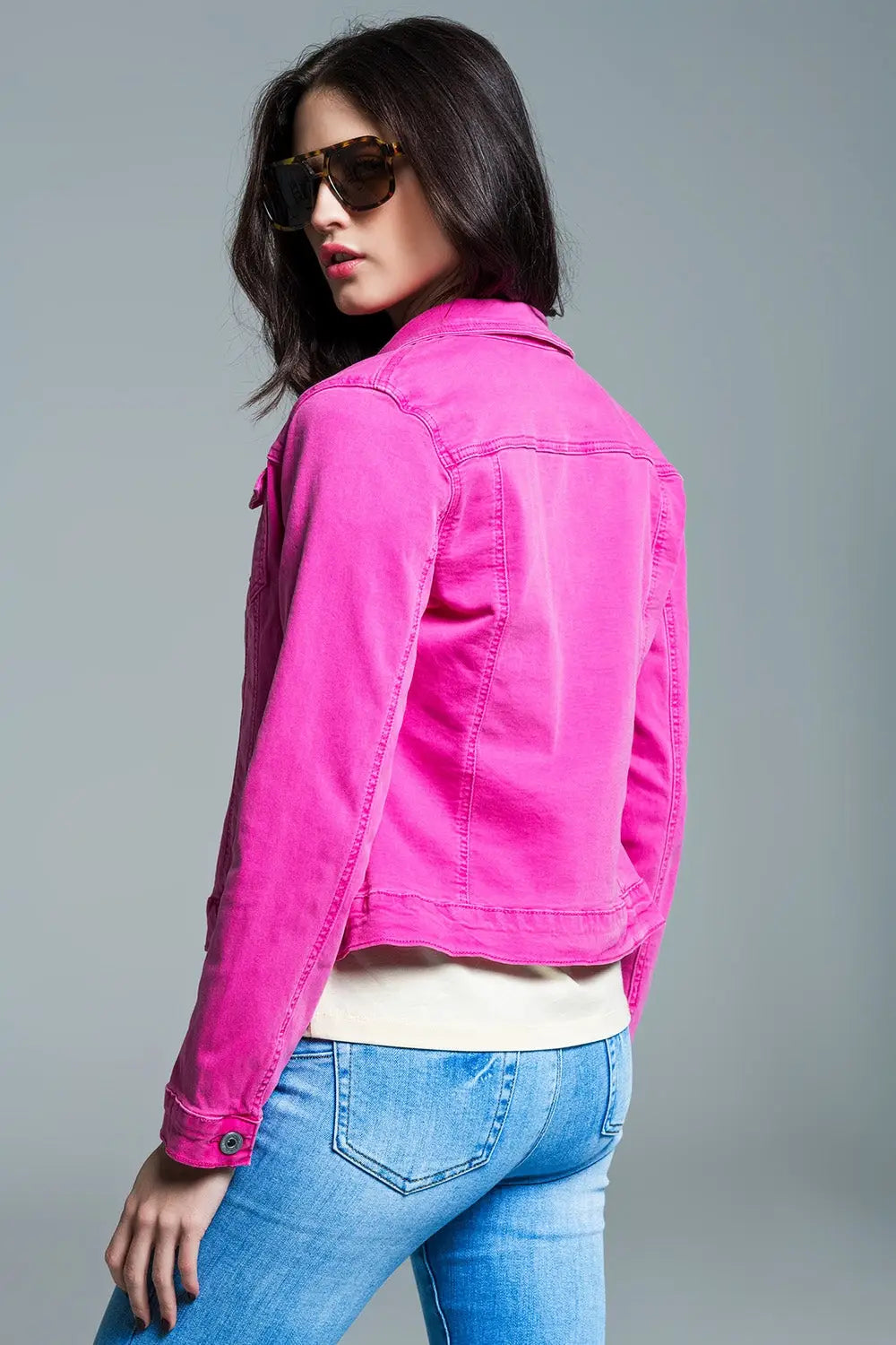 Basic Denim Jacket With Pockets in Pink - Jackets