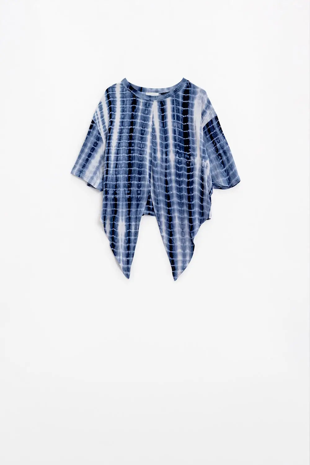 Blue Tie Dye printed t-shirt with knot on the front - T-Shirts