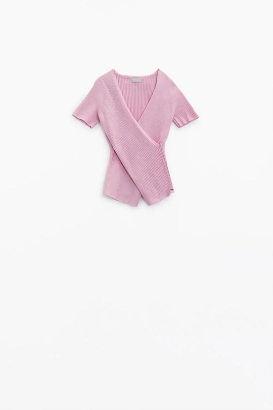Pink sweater with crossed front and V-neck - Sweaters