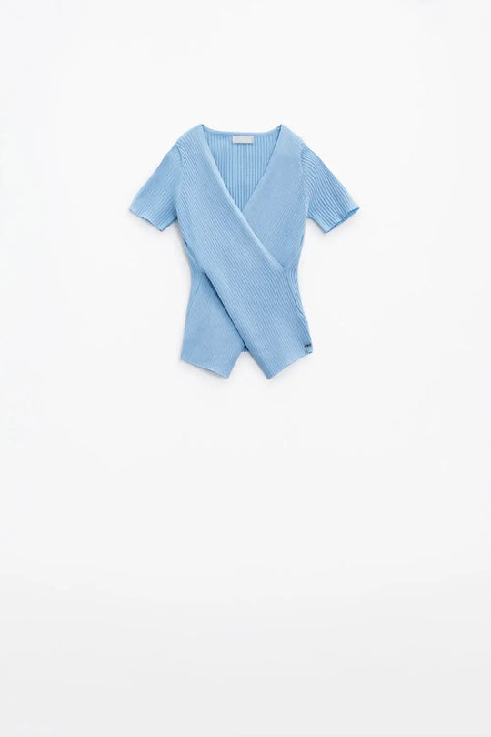 Blue sweater with crossed front and V-neck - Sweaters