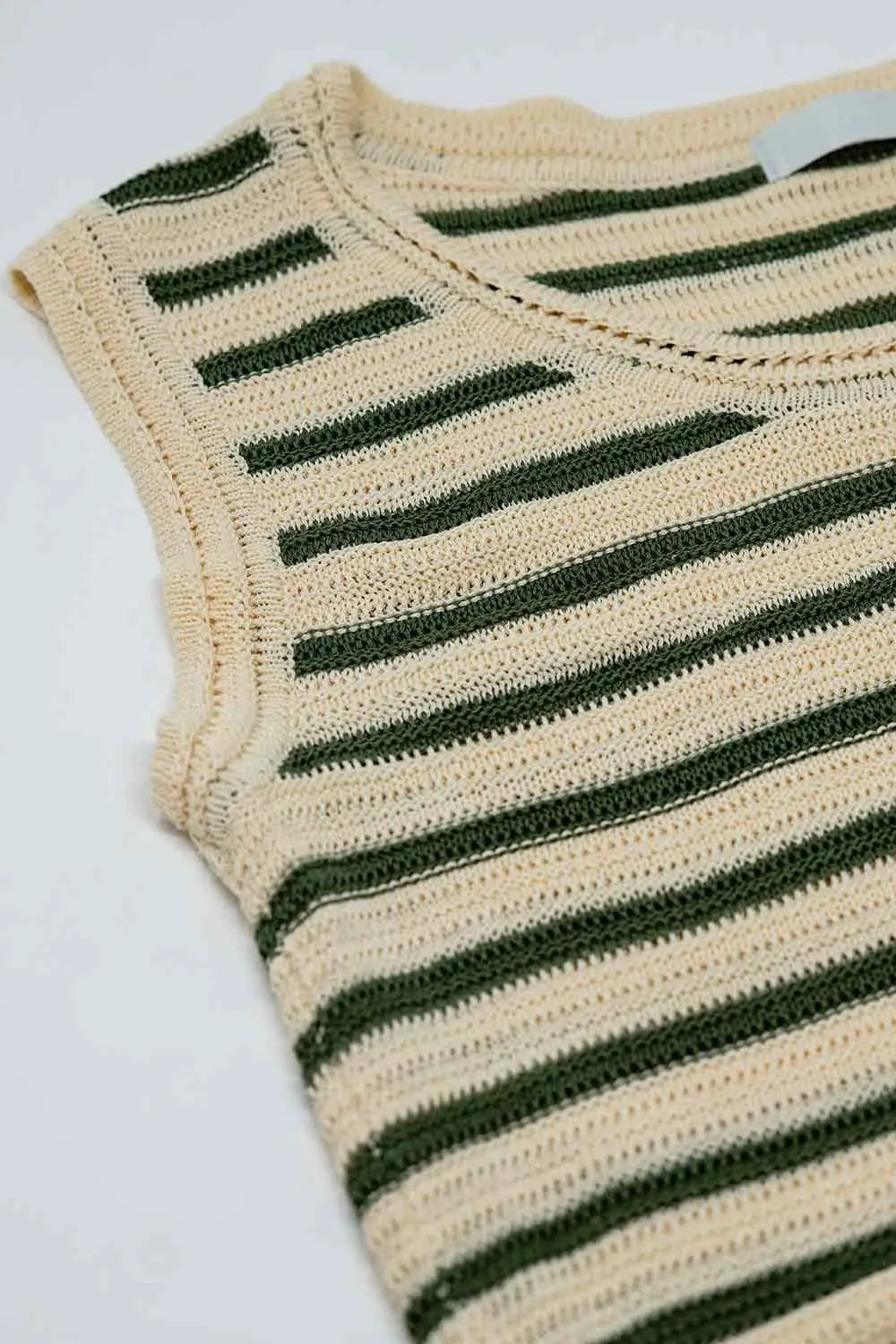 Cream sleeveless knit top with khaki stripes - Tops Sweaters