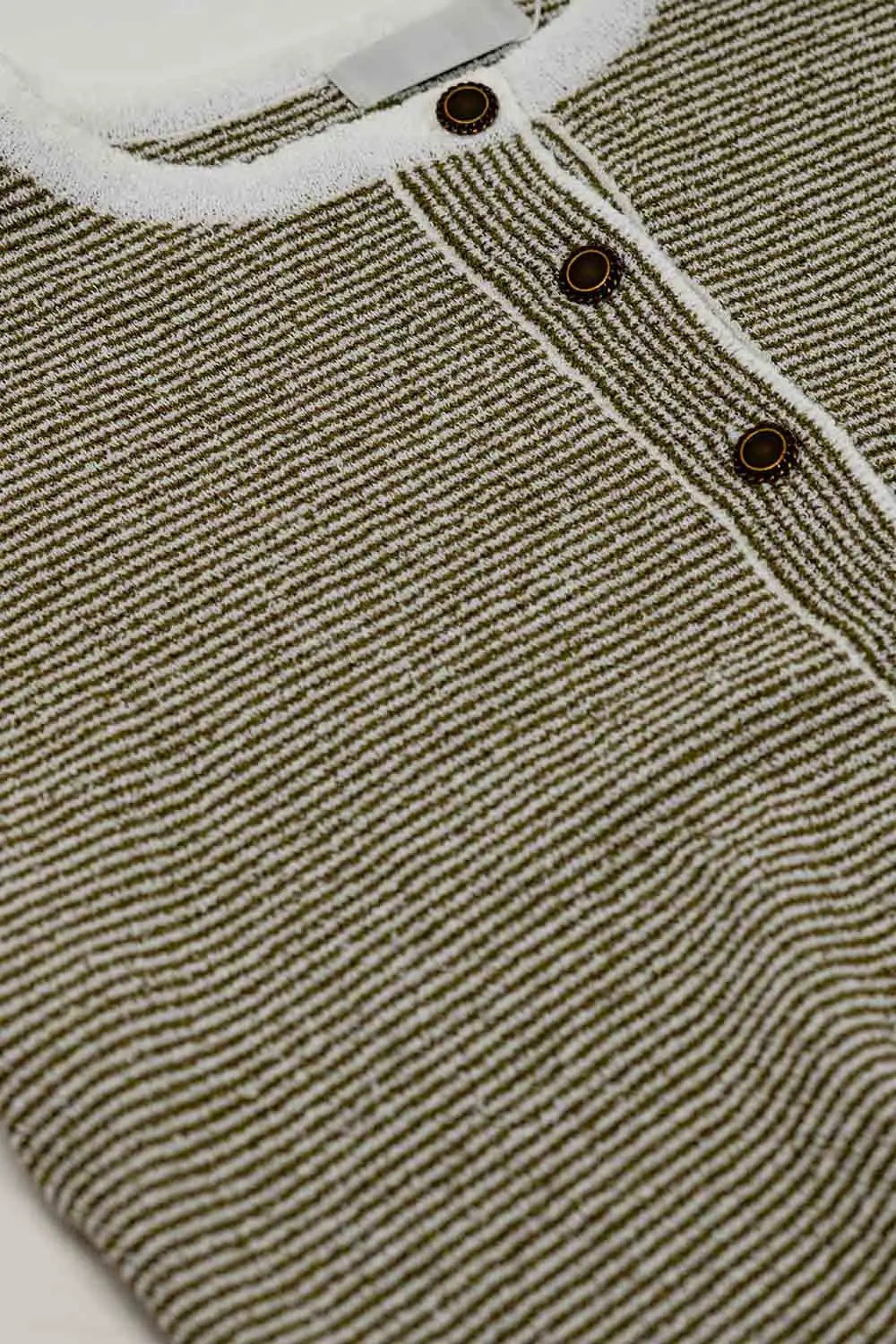 sweater with khaki stripes and gold button closure - Sweaters