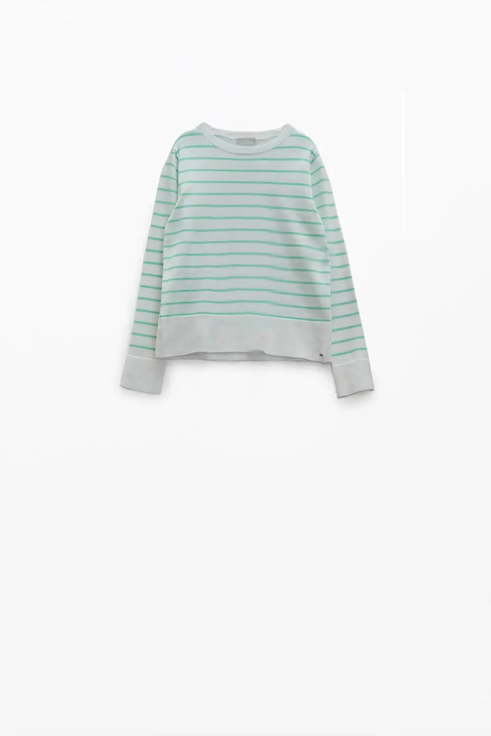 White long sleeves sweater with light green stripes - Sweaters
