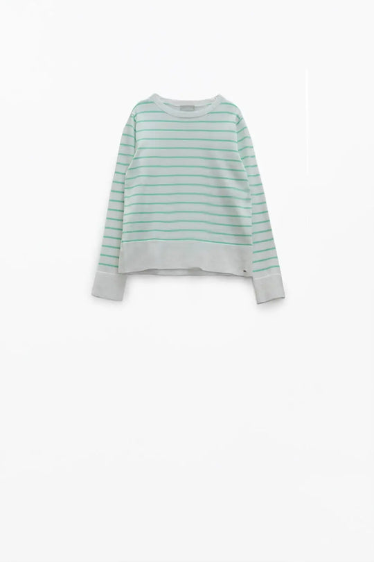 White long sleeves sweater with light green stripes - Sweaters