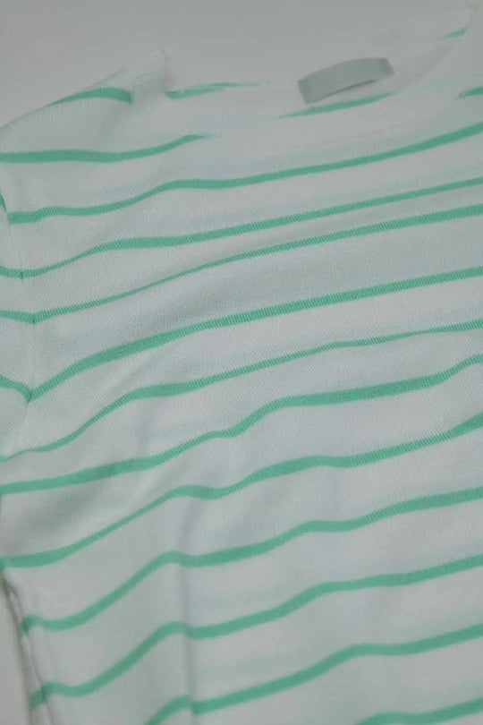 White long sleeves sweater with light green stripes - Sweaters
