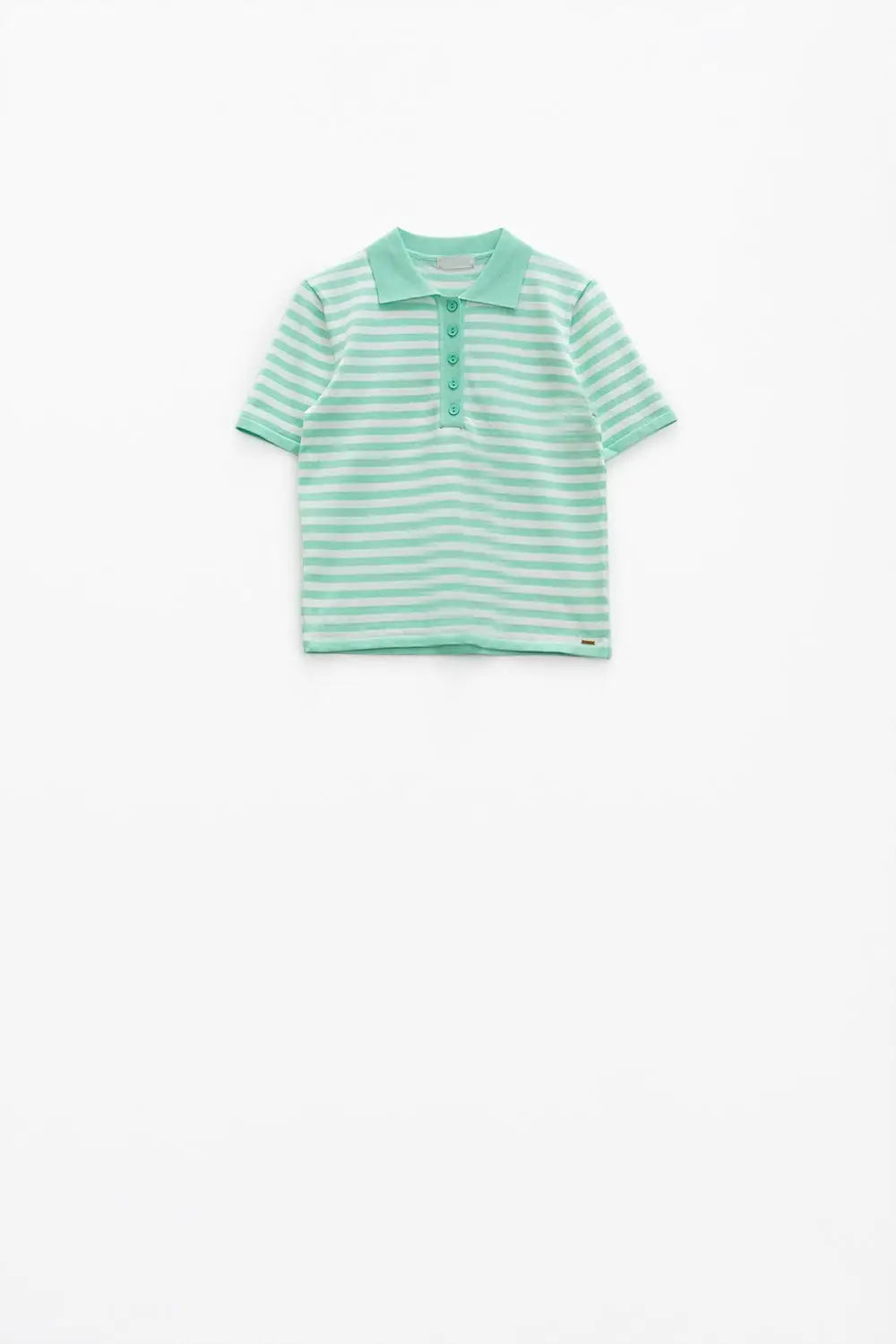 White short sleeves polo shirt with light blue stripes and frontal buttons details - Sweaters