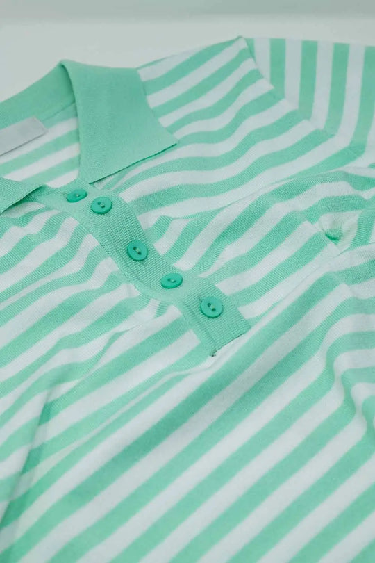 White short sleeves polo shirt with light blue stripes and frontal buttons details - Sweaters