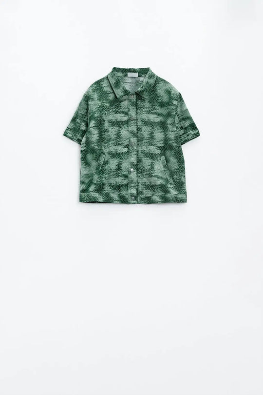 Button Up Polo Shirt In Tie Dye Green - Shirts