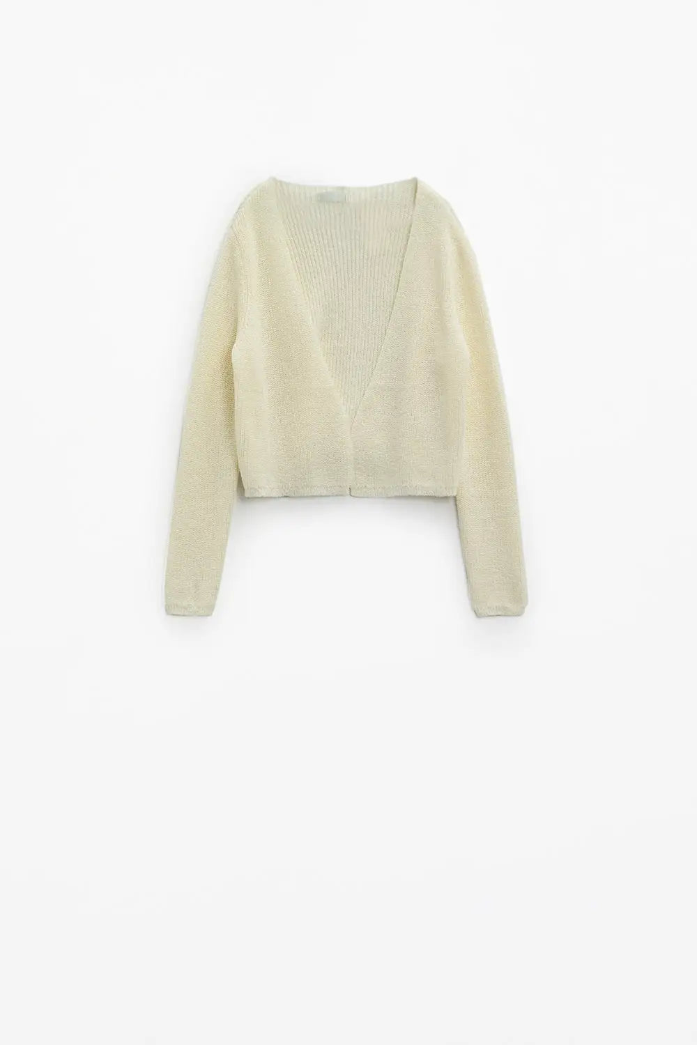 Cropped Cardigan In Lightweight Rib and V-Neckline in Cream - Sweaters