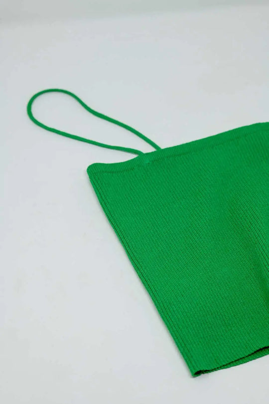 Basic knitted Top In Green With Thin Straps - Tops Sweaters